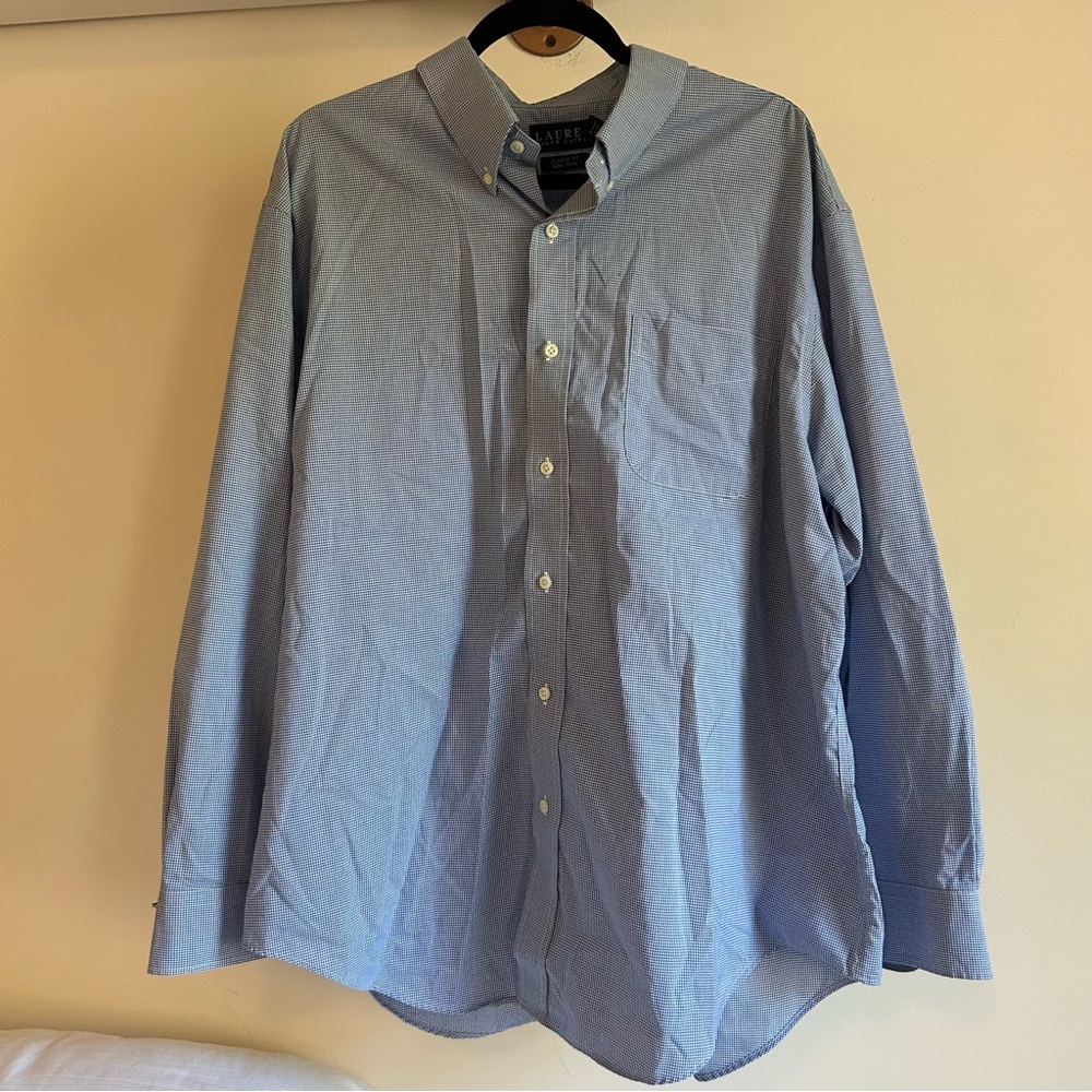 Blue/White‎ gingham Ralph Lauren classic fit non iron button down size 18 34/35